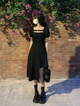 Black One-piece Dress Woman Summer 2022 New Advanced Sensational Style Tea Hysteria Dresses Waist Temperament Irregular Snowspun Long Dress