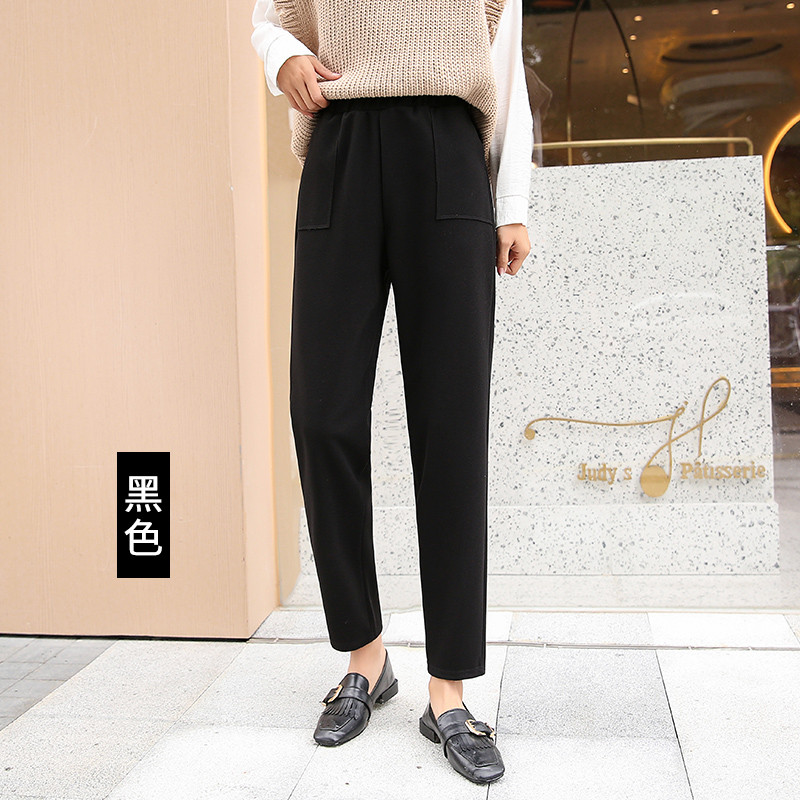 秋冬季毛呢哈伦裤女2019新款高腰奶奶百搭九分休闲老爹宽松萝卜裤