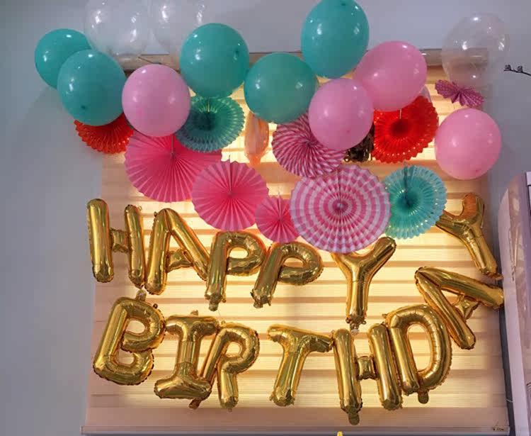 可挂式happy birthday 生日快乐字母气球儿童生日背景装饰布置品_7折
