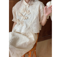 Holrid map butterfly almond knit stitched embroidered shirt 2022 new summer two - piece half - body skirt female