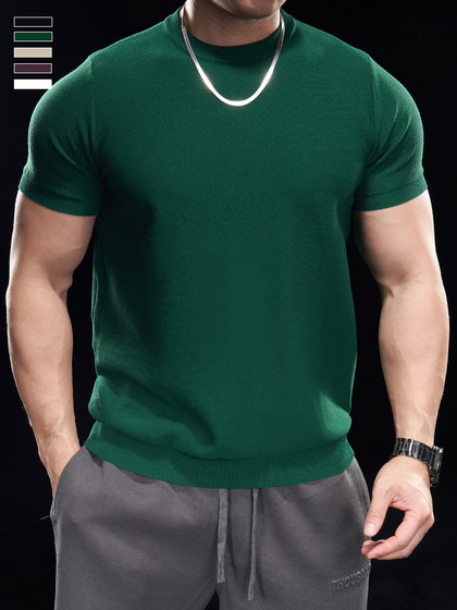 Domineering Muscles, Summer Men 's Running Training, Sports, Short-Sleeved 티셔츠 상단, 남자 캐주얼 한 단색, 다목적 둥근 목 Domineering Muscles, Summer Men 's Running Training, Sports, Short-Sleeved 티셔츠 상단, 남자 캐주얼 한 단색, 다목적 둥근 목