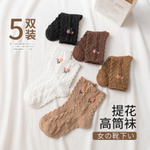 Socks female spring and autumn stockings autumn Japanese jacquard socks autumn and winter black lace ladies stockings