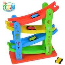 Four Floors Extreme Speed Runner Car Children Railcar Inertia Car Early Teach Puzzle Children Wooden Toy Building Blocks