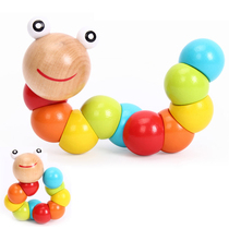 Twist-worm wooden child strabbed pearl 10-12-month baby to develop Puzzle Force Toy 0-1-2-3 years old