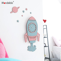 mandelda European children living room clock rocket decoration home wall clock bedroom creative cartoon clock mute