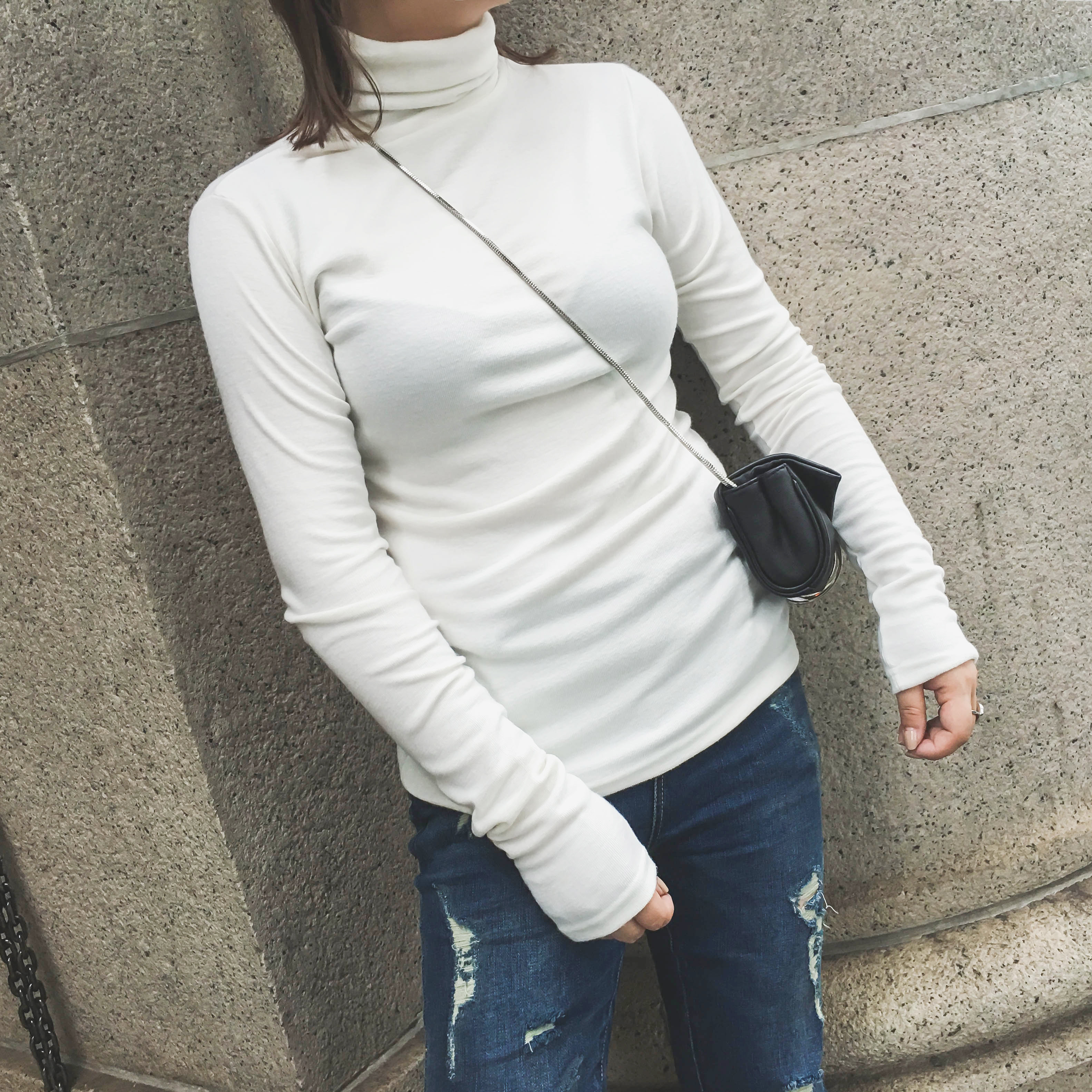 定制高领打底衫女套头韩版内搭长袖紧身毛衣秋冬季百搭针织衫白色