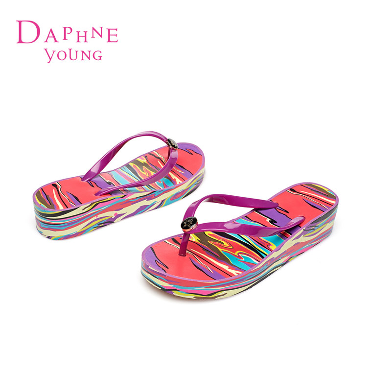 Daphne/达芙妮2015夏凉鞋正品 中跟沙滩女凉拖鞋人字拖1515303003