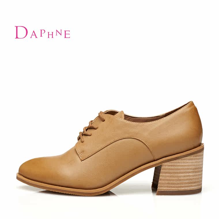 Daphne/达芙妮2015秋季女鞋新品 交叉绑带复古单鞋中跟系带森女鞋