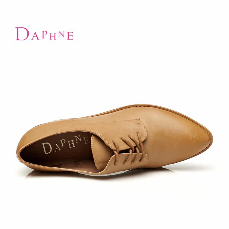 Daphne/达芙妮2015秋季女鞋新品 交叉绑带复古单鞋中跟系带森女鞋