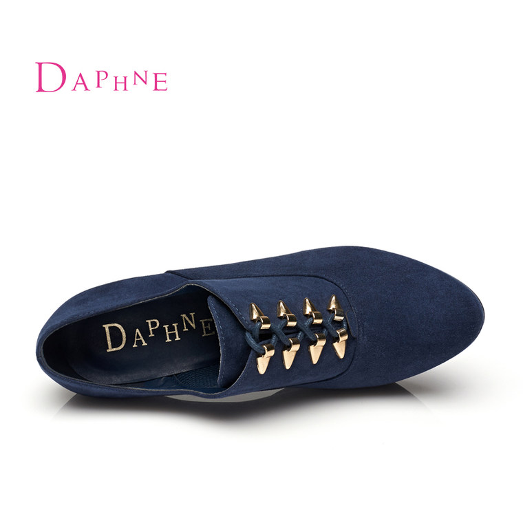 Daphne/达芙妮2015秋时尚女鞋 系带金属装饰细高跟防水台深口单鞋