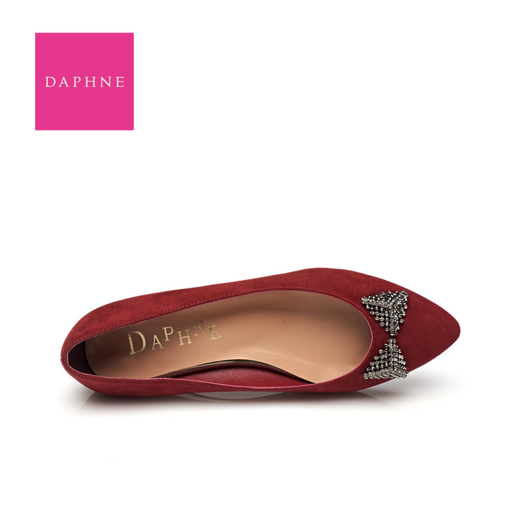 Daphne/达芙妮2015秋季新款尖头女鞋 低跟时尚蝴蝶结水钻浅口单鞋