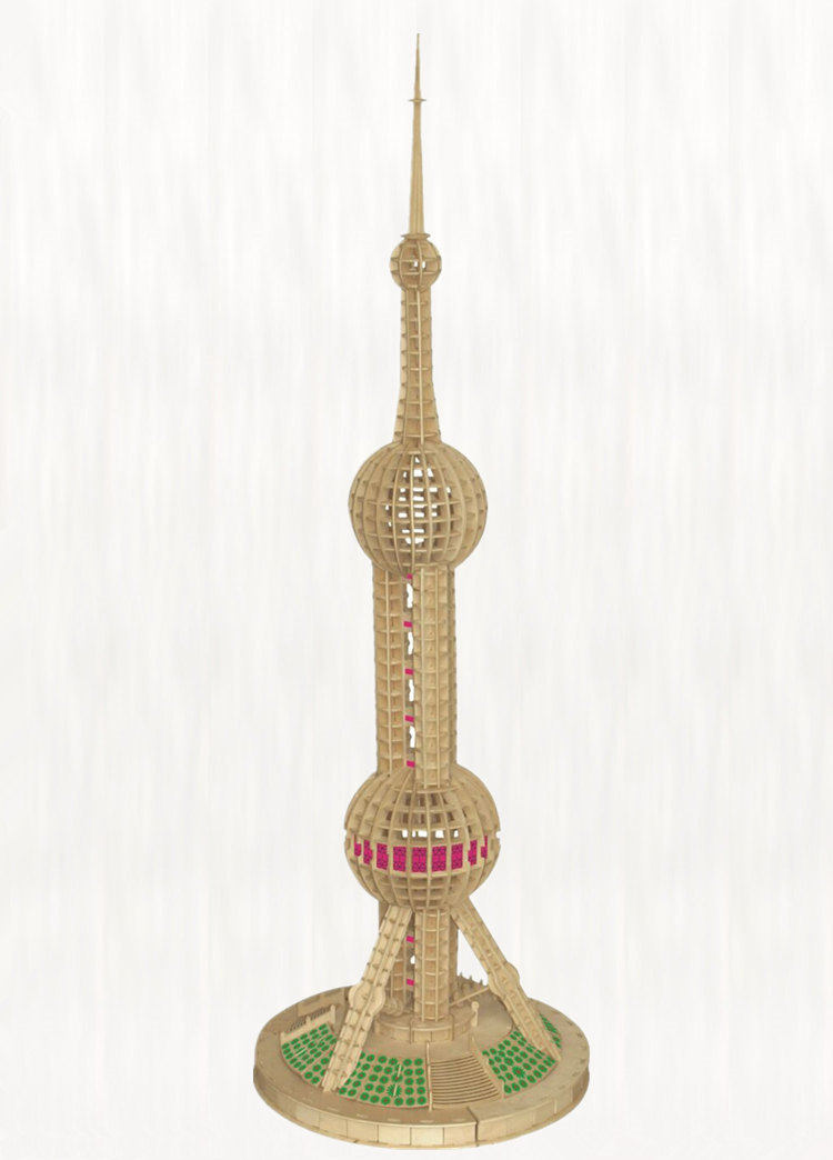 包邮儿童益智拼装木质diy立体拼图木制仿真1米东方明珠塔模型玩具