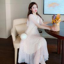 Summer Super fairy skirt fairy long dress mesh chiffon vcollar large size CD pseudo mother cross dress Princess suspender dress