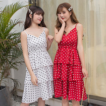 2020 summer new womens polka dot chiffon dress fairy floral large size CD ladyboy cross-dressing girl suspender dress