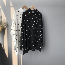 Nine buckle large size womens clothing 2021 summer new sunscreen clothes lazy simple polka dot plus fat plus thin shirt 866