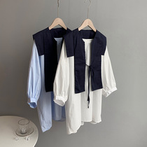 Nine buckle large size womens clothing early spring new BF wind strap simple fat mm200 catty 5-minute sleeve shirt dress shawl 106