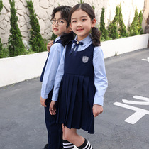 Childrens light blue vest dress show in English wind show clothes in spring and autumn