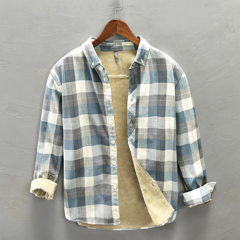 Day Series Trendy Plaid Warm Shirt Masculine Flannel Thickened Casual Pure Cotton Inch winter Long sleeves Shirt Tide