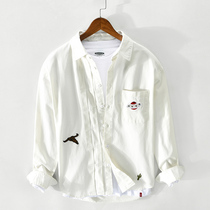 Original Fresh Embroidered White Shirt Male Design Sensation Little Light Cooked Harbor Wind White Inner Hitch Long Sleeve Shirt Jacket