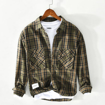 Day Department Yuppie Handsome Trendy Plaid Shirt Man Long Sleeve Pure Cotton Upper Clothes Harbor Wind Casual Inner Lap Tooling Lining Coat