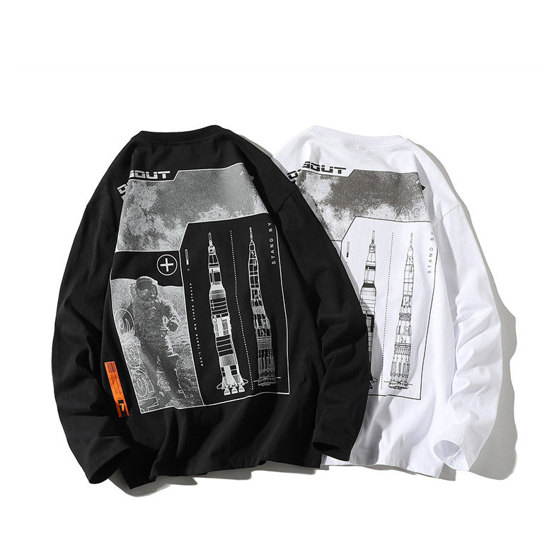 【】a003-hx1008-p35春装新款登月航天圆领t恤日系白底