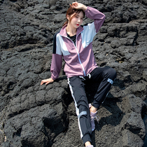 Sports suit womens spring and summer net red loose morning run gym professional running suit womens cardigan hooded four-piece suit