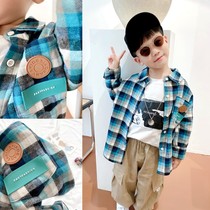 Colorable super-oceanic ~ soft-spirited boy pure cotton grid shirt spring and autumn shirt with new children's long-sleeved shirt