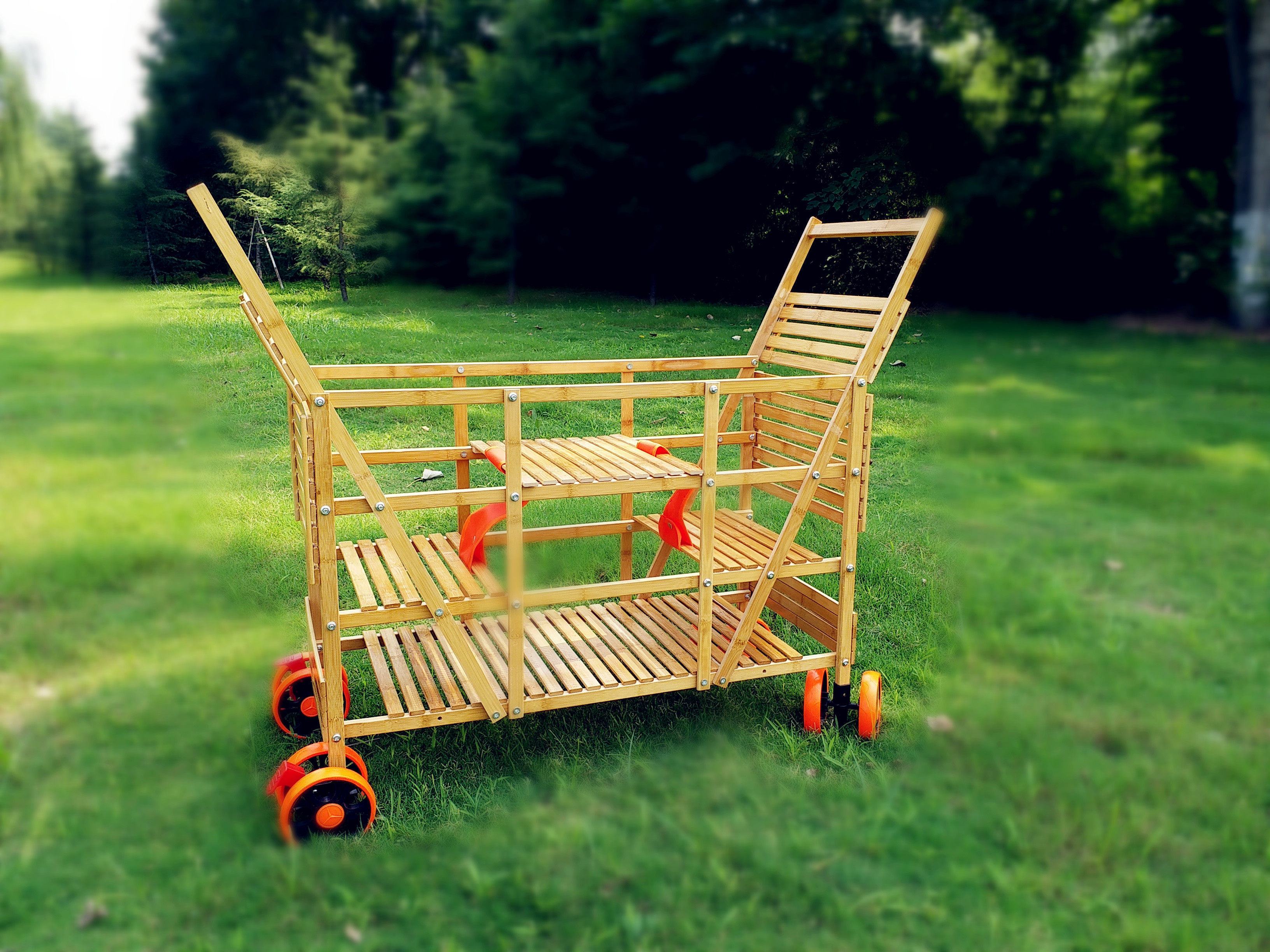 双胞胎竹子手推车婴儿宝宝四轮双人仿藤儿童老北京竹子竹车轻便车