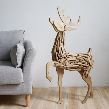 [宏盛达家居旗舰店摆件]实木质欧式杉木鹿大型摆件落地网红店装月销量0件仅售1299元