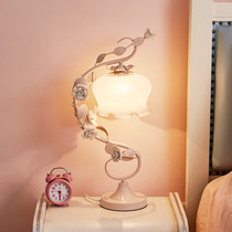 Creative flower wedding bedroom lamp warm pastoral Nordic princess bed headlight dimmable girl ins desk lamp led