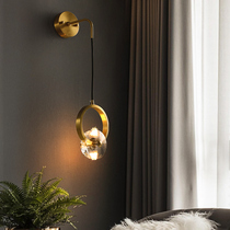 All copper creative bedroom bedside lamp ring crystal wall lamp Nordic living room wall lamp simple aisle corridor lamp