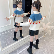 Girls' sweater 2022 new winter dress little girl with high-collar jersey children thickened knit sweaters in autumn and winter