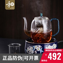 Heji Glass cooking Teapot Fuyun pot High temperature resistant electric pottery stove heating white tea Puer flower tea Large cooking tea set