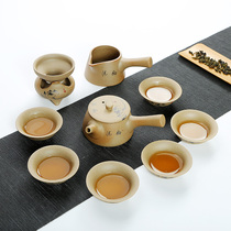 Taiwan Japanese-style handmade Old rock mud coarse pottery tea set Kung Fu tea set Ceramic Ru Kiln antique pottery Puer Tea set