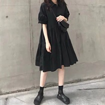 2023 Summer new meat shade French gas hexane wind design feels thin dress children shirt small black dress
