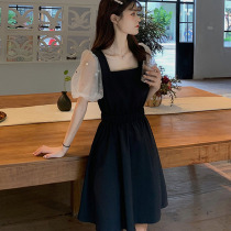 Summer Inarance Orange First Love Careful Machine of the Palace Heben Wind Dress Xia Waixing Skin Skin Black Dress