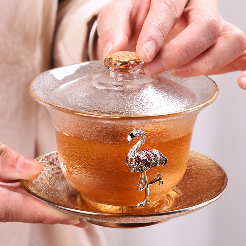 HaoFeng heat - resistant glass tureen large transparent kung fu tea set cover suit single thickening to use only three cups of tea