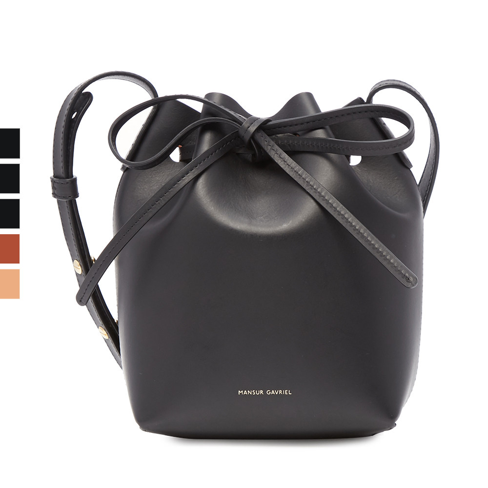 mansurgavriel经典款多色牛皮抽绳logo饰哑光内里女包迷你水桶包