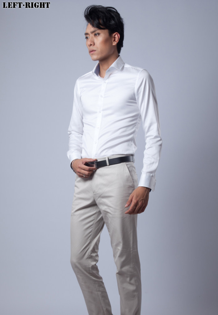 新款纯棉男士白色韩版修身潮流衬衫内衬蓝领个性紧身男衬衣