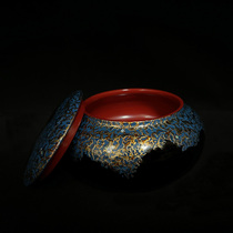 Large lacquer tea canister Go box candy can storage box rhinoceros lacquer inlaid with mother-of-pearl