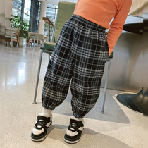 Foam home Custom childrens clothing 2021 new baby Han version casual pants child plus suede plaid pants girl pants thick