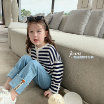 Foam Foam Home Custom Child Clothing 2022 New Girl Spring Autumn Pants Children Han Edition Jeans Baby Foreign Air Spring Clothing