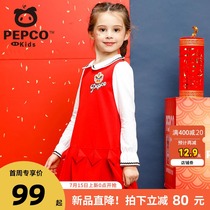 Pig Banner Childrens clothing Girls skirt 2021 autumn new childrens vest dress casual cartoon pleated skirt