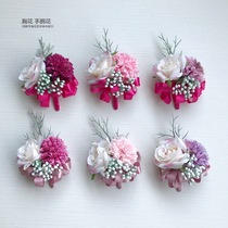 Korean groom bride and groomsman wedding brother corsage bridesmaid wedding hand flower etiquette recommended hot sale rose Red Lotus