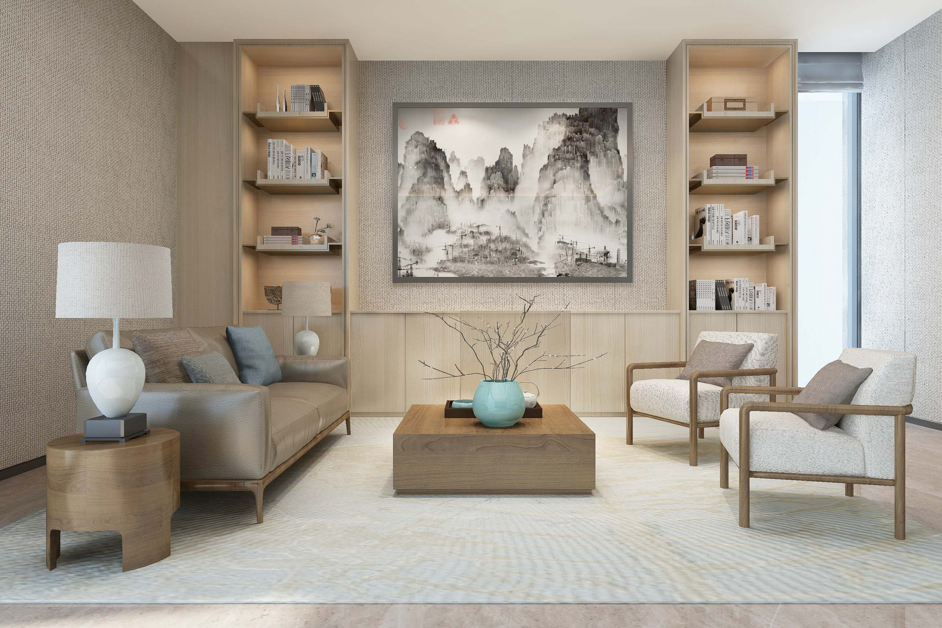 山水涟漪中国风,古色古香新客厅