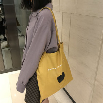AL homemade yellow Apple printed canvas bag Han ins new wild girl shoulder bag student female 2020