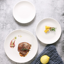 Steak Western food plate Pure white ceramic household flat plate shallow plate vegetable plate Hotel cover baking plate disc bone plate