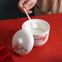 Ceramic seasoning pot Single large household with lid with spoon seasoning box Salt pot Monosodium glutamate tank Pepper bottle Lard jar