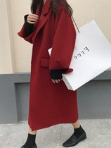 High-end double-sided cashmere womens 2020 new medium-long loose temperament small winter red coat jacket