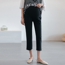 Small black pants ~ pregnant women leggings summer thin pants overalls pregnant women pants wear large size seven points belly pants